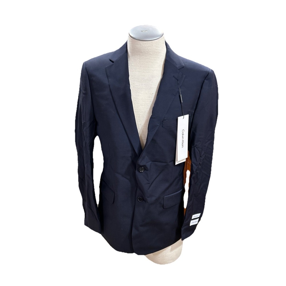 Calvin Klein Mens Wool Blazer‎ 42r Mizo17Qx0002 Navy Suit Jacket Skinny Fit